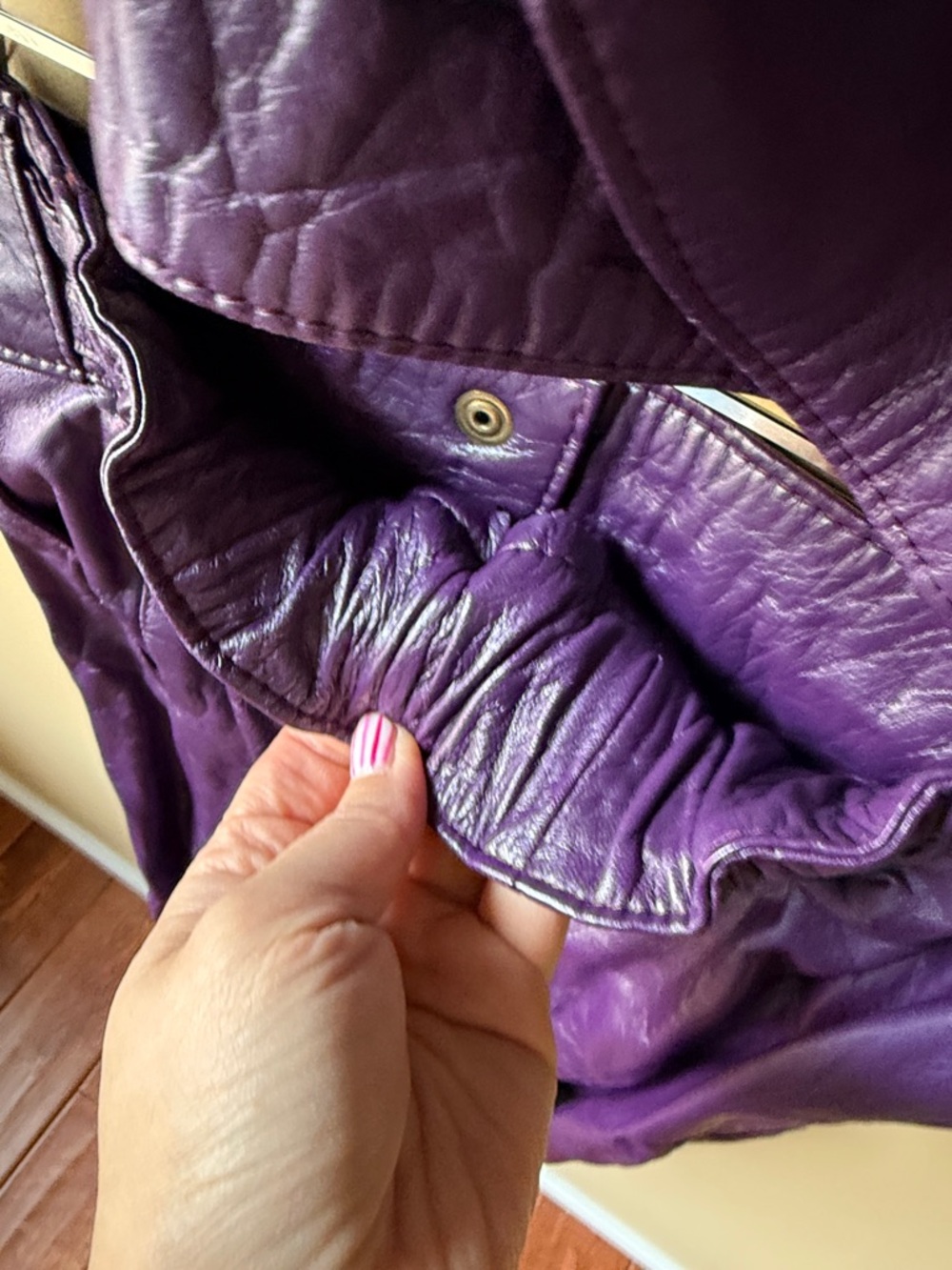 80s vintage!!! Bold Purple Leather Jacket and Pants Set - Picture 10 of 11